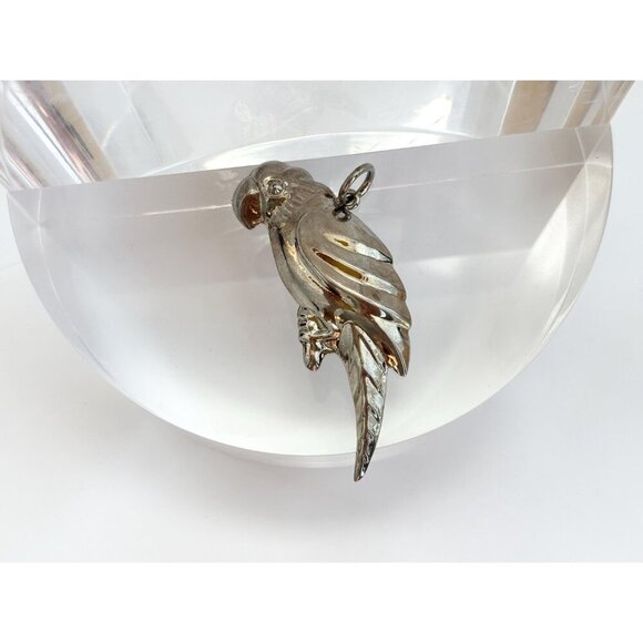 XL Parrot | Bird Figural Silver Toned Polished Vintage Statement Pendant - Picture 5 of 8